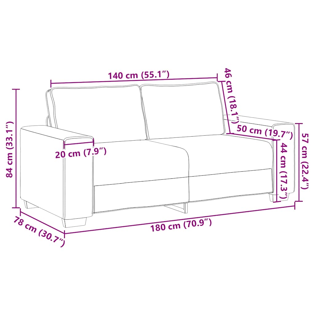 2-personers sofa 140 cm fløjl lysegrå