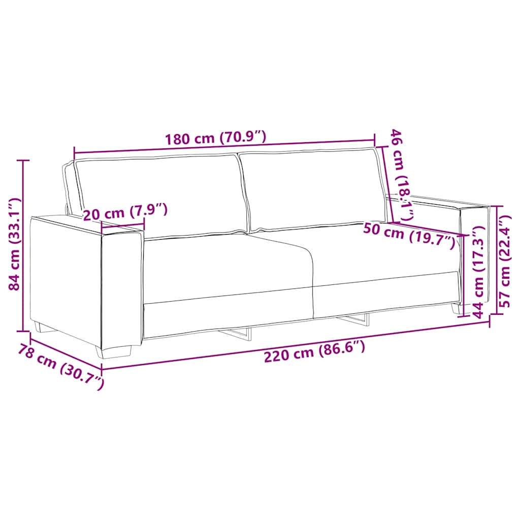 3-personers sofa 180 cm velour lysegrå