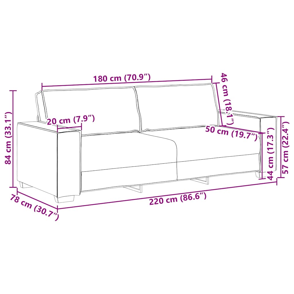 3-personers sofa 180 cm fløjl mørkegrå