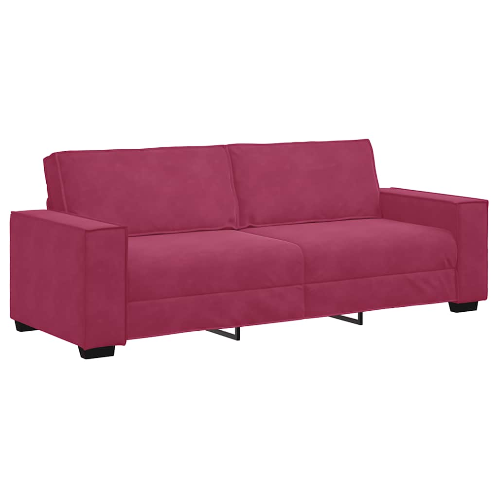 3-personers sofa 180 cm fløjl vinrød