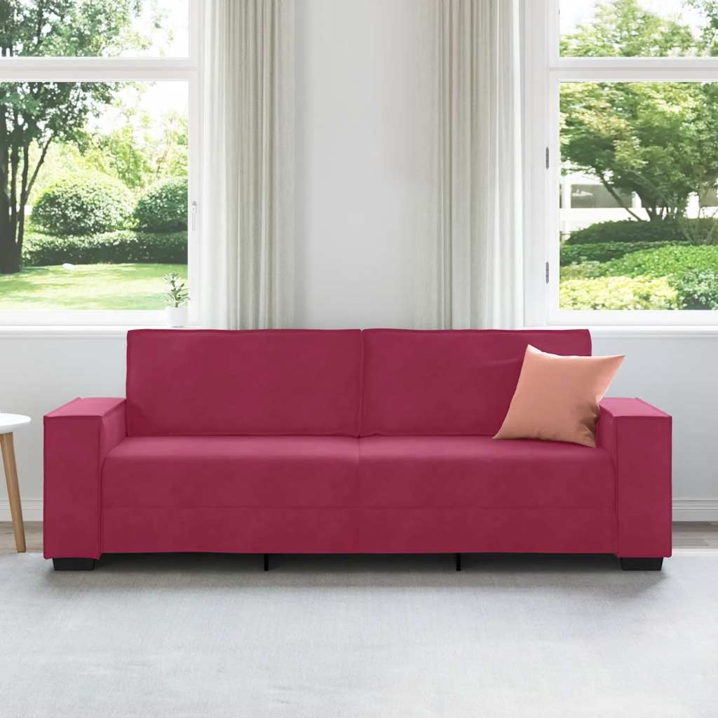 3-personers sofa 180 cm fløjl vinrød