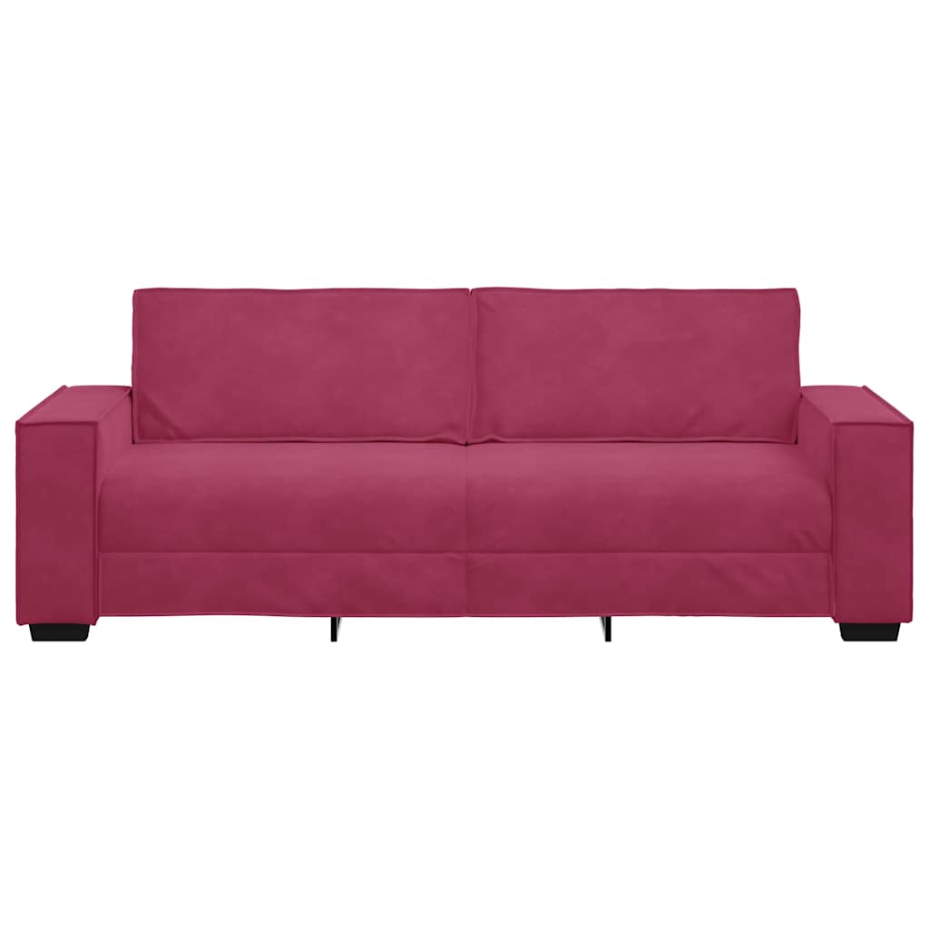 3-personers sofa 180 cm fløjl vinrød