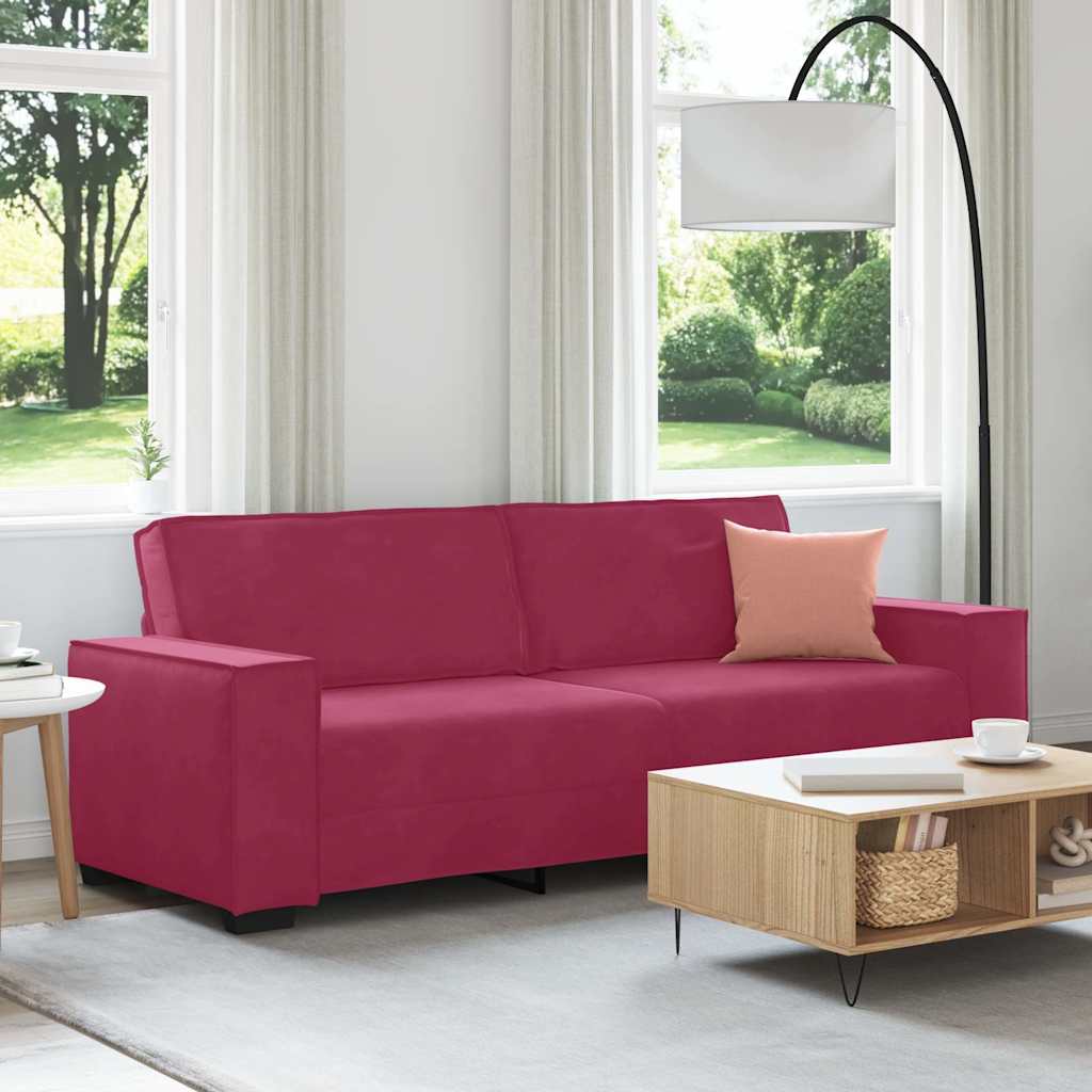 3-personers sofa 180 cm fløjl vinrød