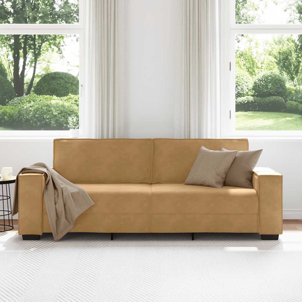 3-personers sofa 180 cm fløjl brun