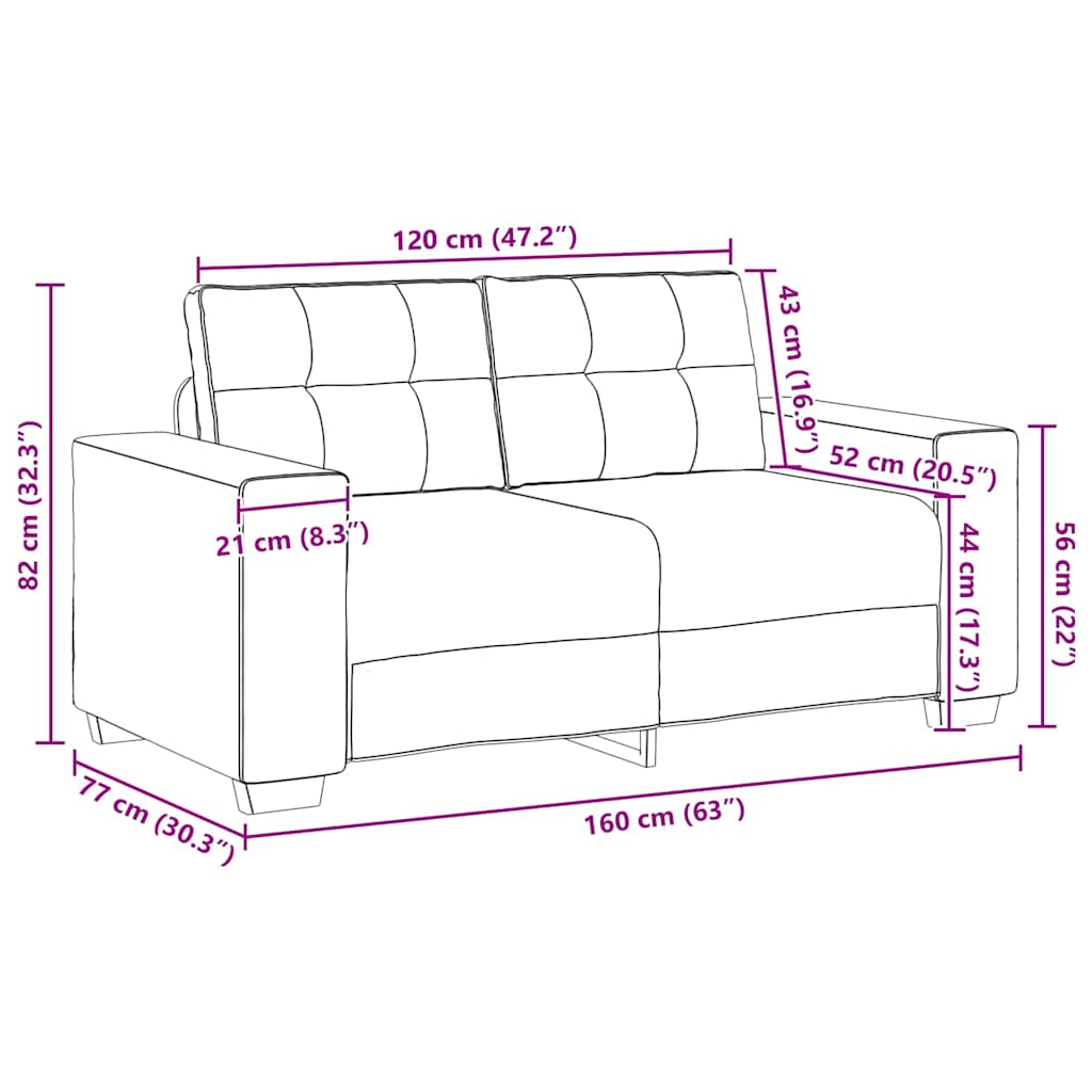 elskovssofa 120 cm stof mørkegrå