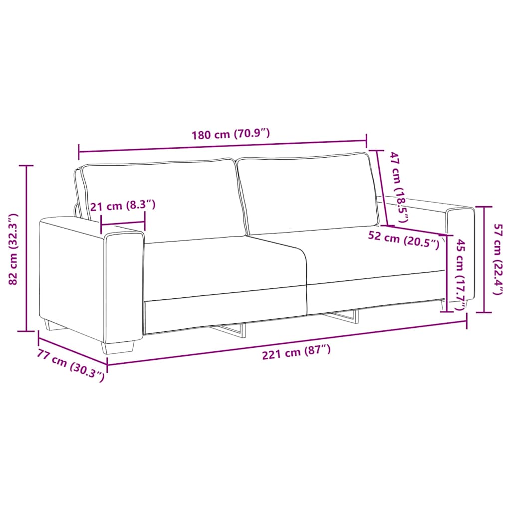 3-personers sofa 180 cm stof lysegrå