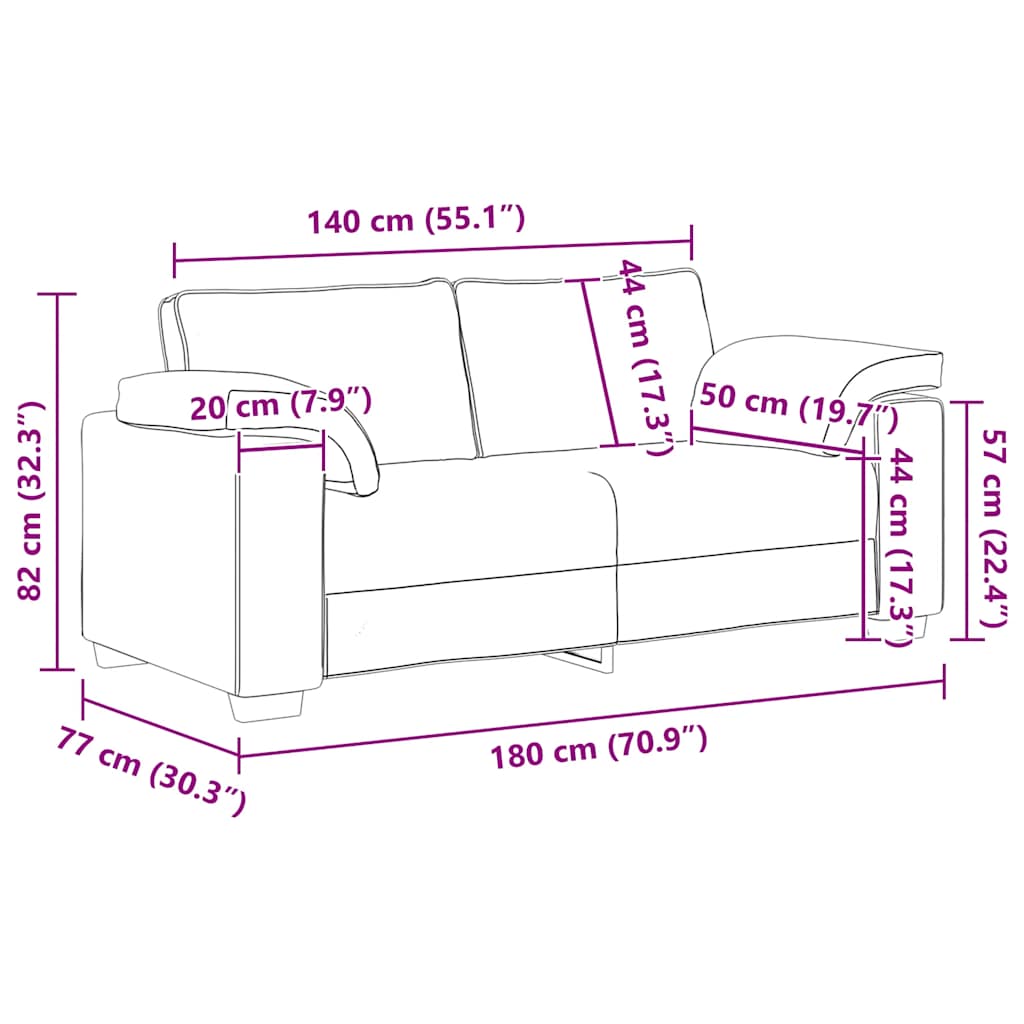 elskovssofa 140 cm fløjl lysegrå