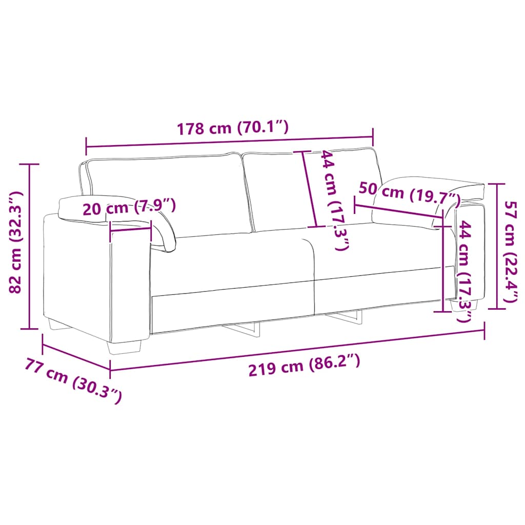 3-personers sofa 178 cm fløjl mørkegrå