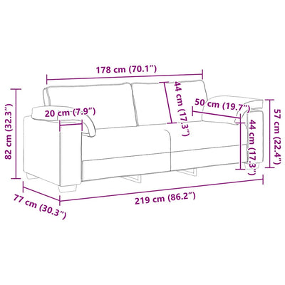 3-personers sofa 178 cm fløjl mørkegrå