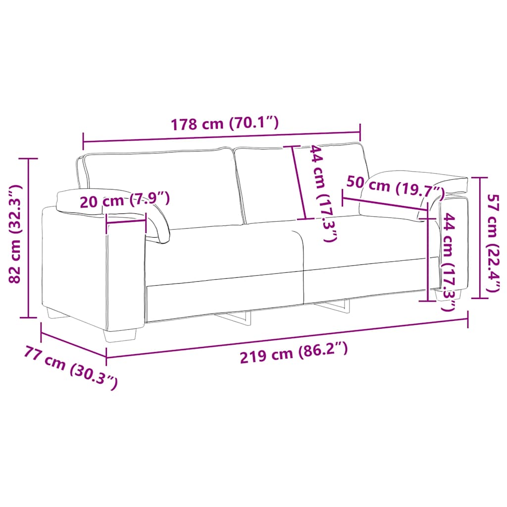 3-personers sofa 178 cm fløjl lyserød