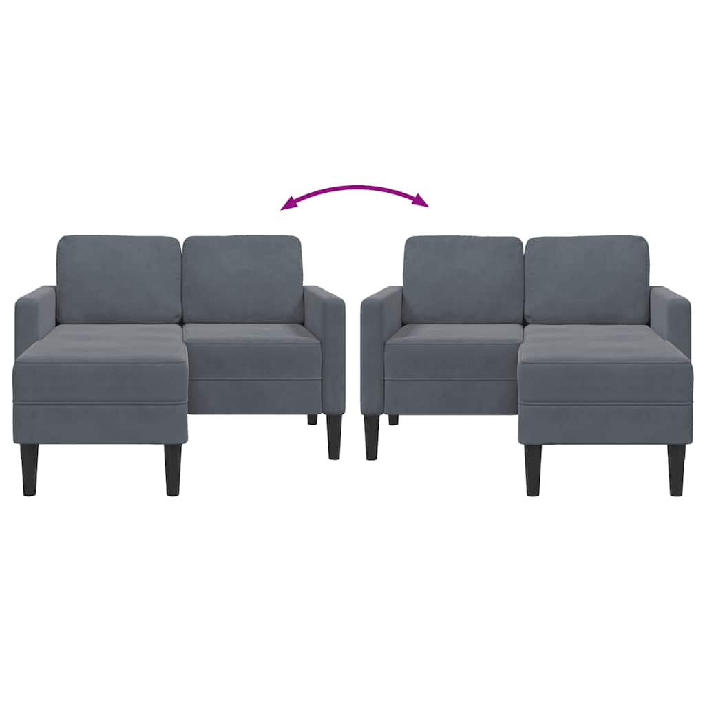 2-personers sofa med chaiselong L-formet 125 cm fløjl mørkegrå