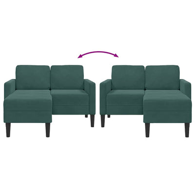 2-personers sofa med chaiselong L-formet 125 cm fløjl mørkegrøn