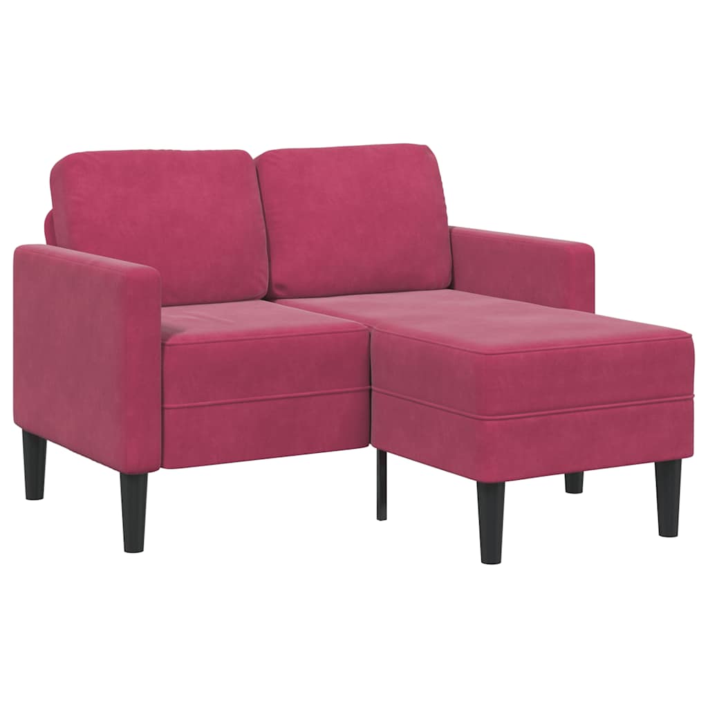 2-personers sofa med chaiselong L-formet 125 cm fløjl vinrød