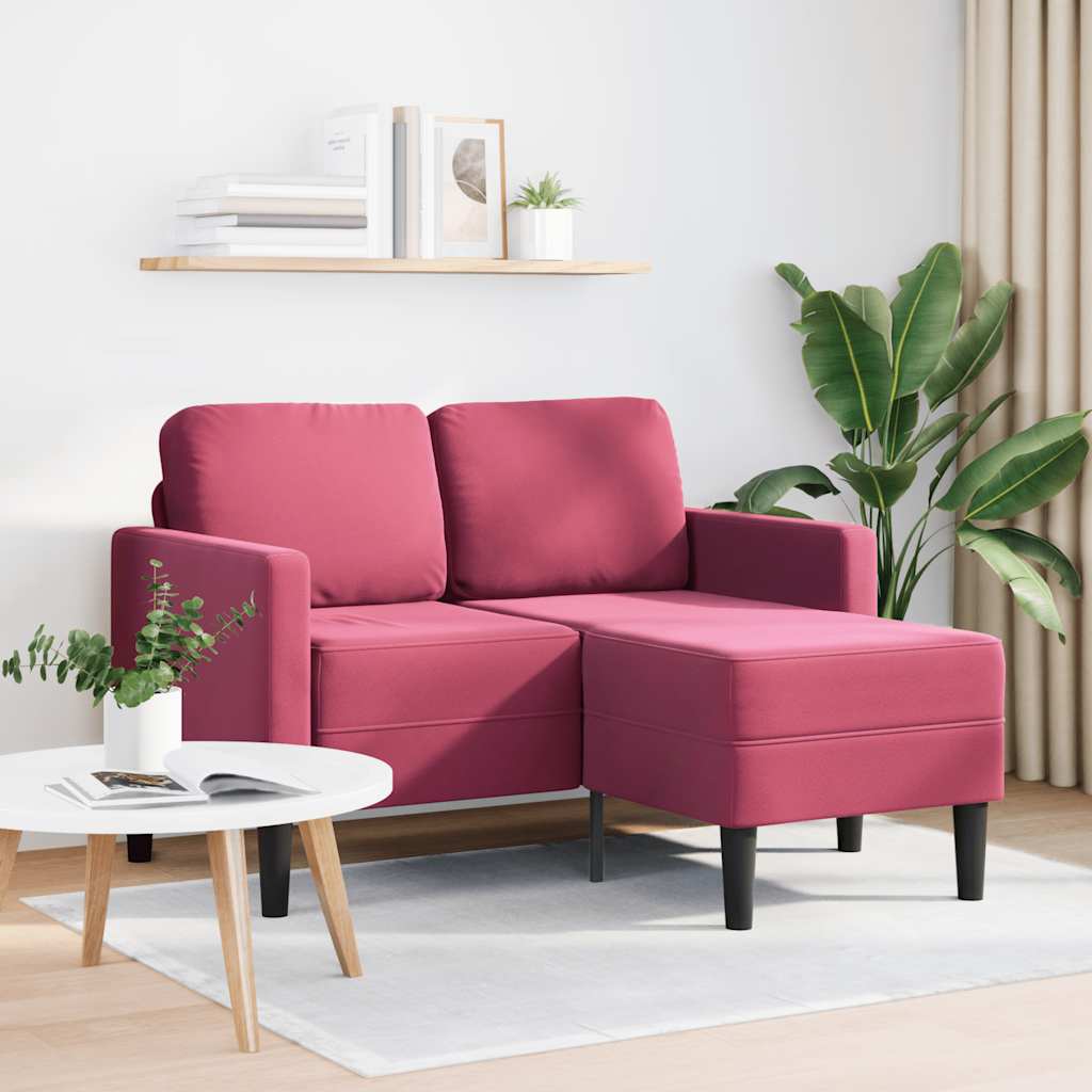 2-personers sofa med chaiselong L-formet 125 cm fløjl vinrød