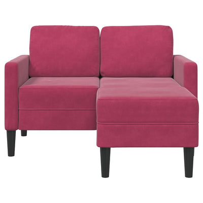 2-personers sofa med chaiselong L-formet 125 cm fløjl vinrød