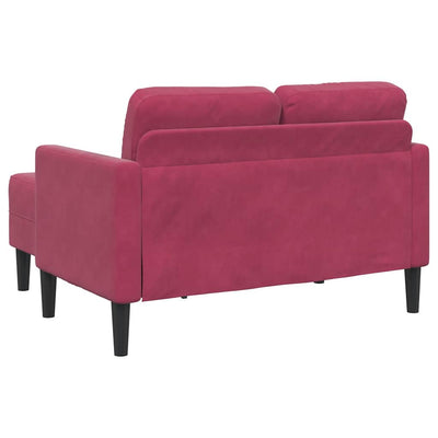 2-personers sofa med chaiselong L-formet 125 cm fløjl vinrød