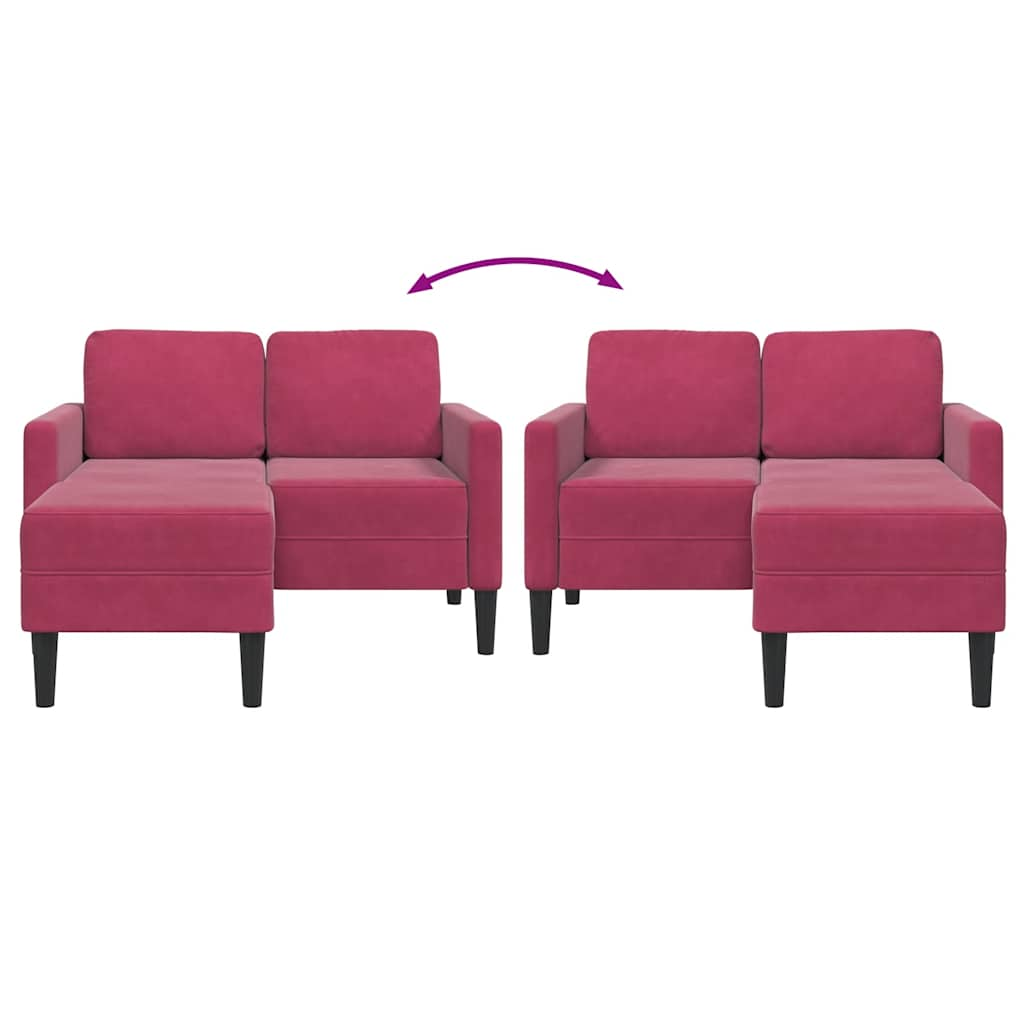 2-personers sofa med chaiselong L-formet 125 cm fløjl vinrød