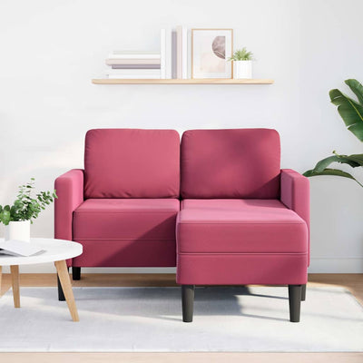 2-personers sofa med chaiselong L-formet 125 cm fløjl vinrød