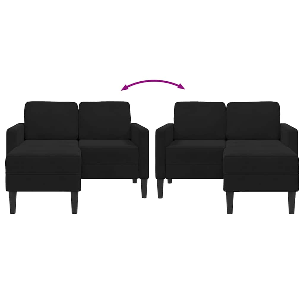 2-personers sofa med chaiselong L-formet 125 cm fløjl sort