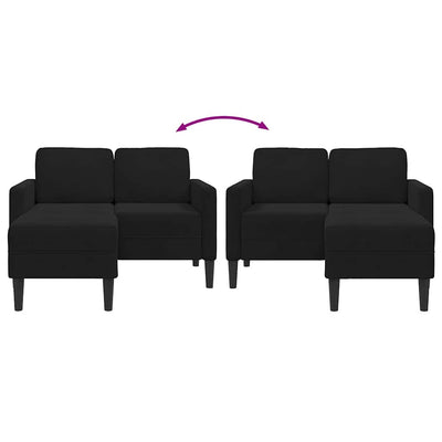 2-personers sofa med chaiselong L-formet 125 cm fløjl sort