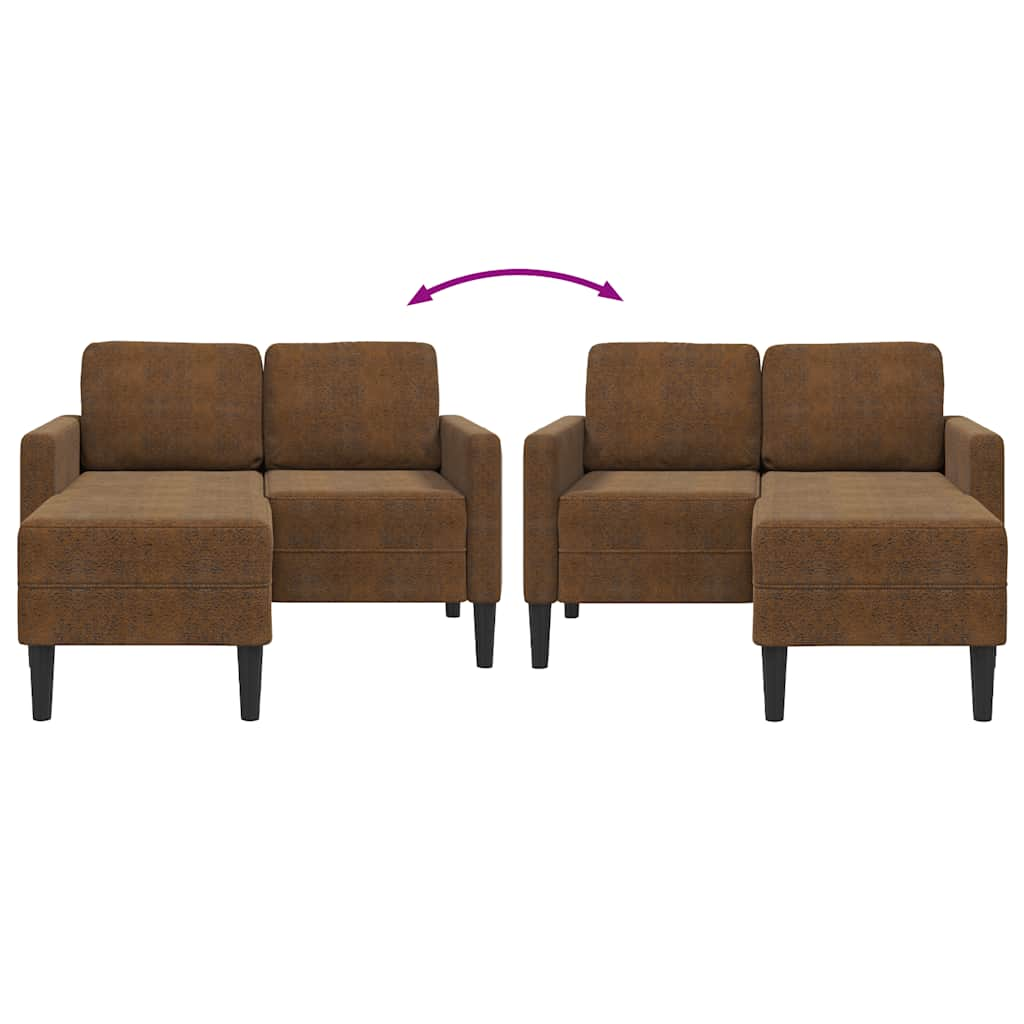 2-personers sofa med chaiselong L-formet 125 cm kunstlæder brun