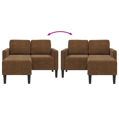 2-personers sofa med chaiselong L-formet 125 cm kunstlæder brun