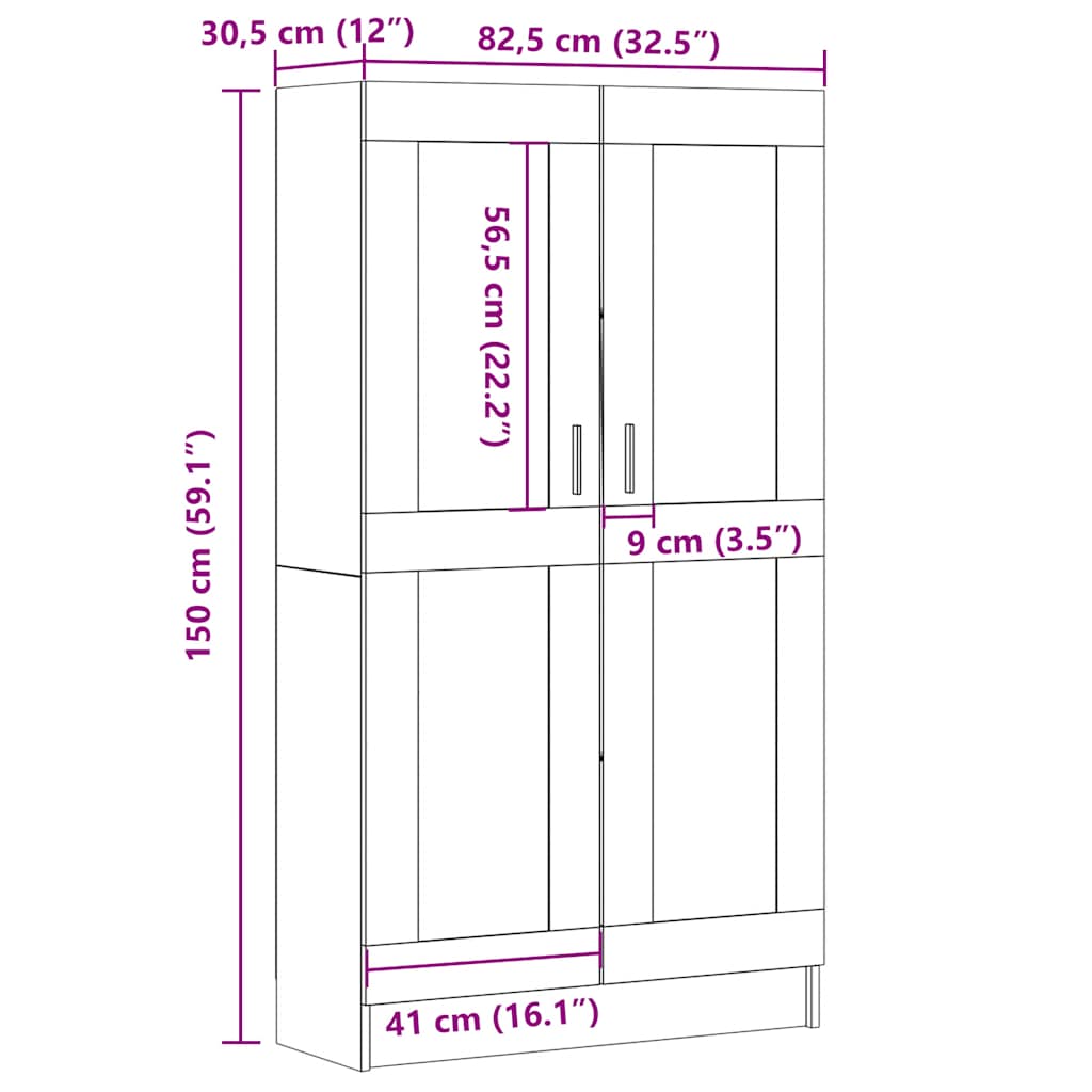 bogskab 82,5x30,5x150 cm konstrueret træ kunsteg